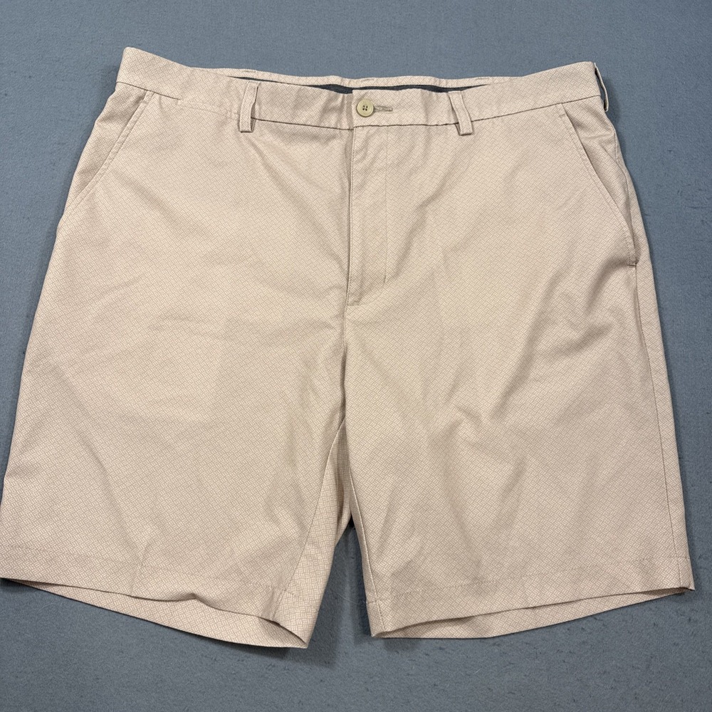 Roundtree & Yorke 40 Mens 9" Performance Work Play Shorts TAN PATTERN Golf